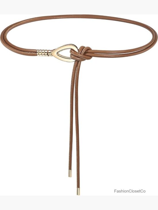 Faux Leather Skinny Belt with Gold Buckle Knotted Waist Belt for Dresses main image 5
